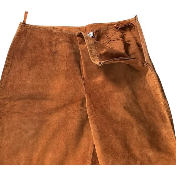 Kay Unger New York Camel Brown Straight Leg Western 100% Sueded Leather Size 10 - Picture 3 of 10